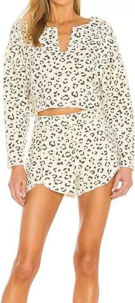 Free People Rain Check 2-Piece Pajama Set Womens Ivory Leopard JDM1084