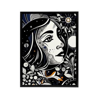 Artery8 Moon & Sun Tarot Card Style Portrait Framed Canvas Wall Art Print in Black | Size: W24 x H32