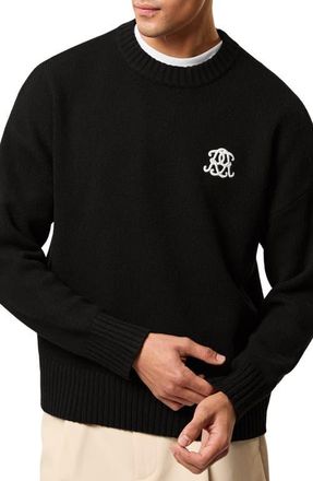 Reiss Archibald Embroidered Wool Sweater in Black at Nordstrom, Size X-Large