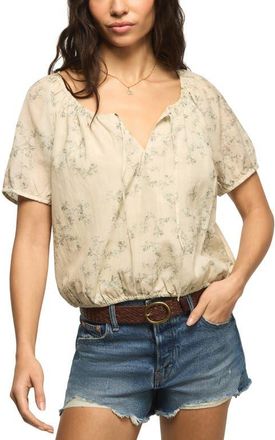 Lucky Brand Bubble Hem Top in Green Floral at Nordstrom, Size Xx-Large