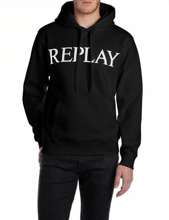 Replay Kapuzensweatshirt REPLAY, Herren, Gr. L, schwarz, Sweatware, Obermaterial: 80% Baumwolle, 20% Polyester, bedruckt, angesetztes B&uuml;ndchen, Sweatshirts K