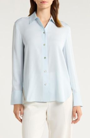 Vince Stretch Silk Button-Up Shirt in Glacier at Nordstrom, Size X-Small