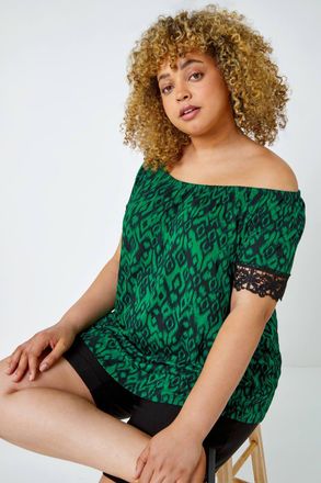 Roman Lace Trim Bardot Stretch Top