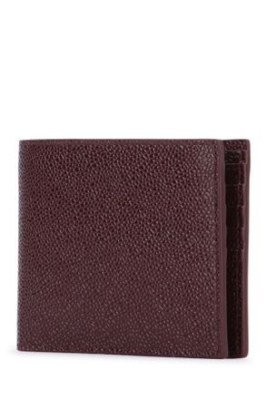 Thom Browne Mens Billfold Pebble Lucido Leather Burgundy Mixed Fibres Portafogli Wallet