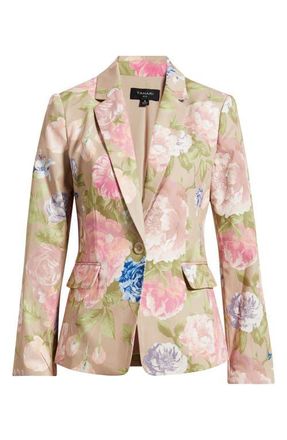 Tahari by ASL Print Sateen Blazer in Taupe Multi at Nordstrom, Size 16