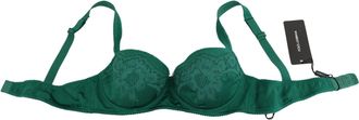 Dolce & Gabbana Green Silk Stretch Floral Lace Bra Underwear Elastane Clothing