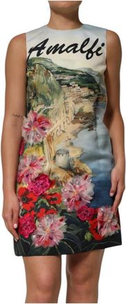 Dolce & Gabbana Jurk met Kristallen en Grafische Print - Dames - Korte kleedjes - Veelkleurig - S - Kleedjes