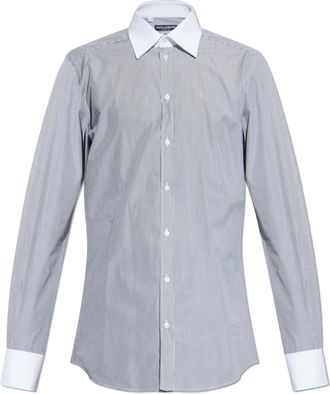 Dolce & Gabbana Overhemd met gestreept patroon - Heren - Zakelijke Overhemden - Blauw - M - Katoen - Overhemden