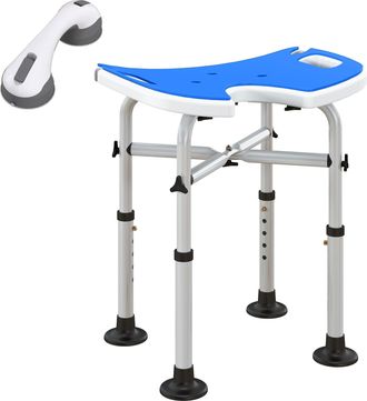 HOMCOM Aluminium Shower Stool for Elderly Disabled Non-Slip Bath Stool Blue | TJ Hughes