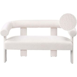 Beliani 2 Seater Sofa Off-White Boucle Upholstery Retro Design Upholstered Legs Living Room ILBRO