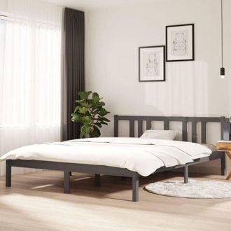vidaXL Estructura De Cama Doble Sin Colch&oacute;n Madera Gris 150x200 Cm Vidaxl