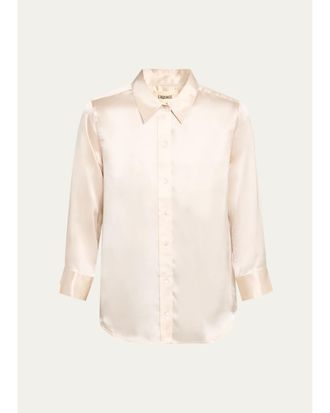 L'agence Dani Silk Satin 3/4-Sleeve Button-Down Blouse