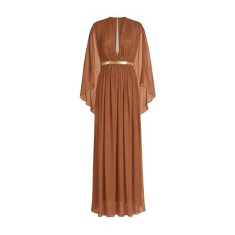 Alberta Ferretti Abito lungo in seta con mantella che scopre le spalle - - Dresses - Donna - Marrone - 2XL