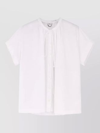 Aspesi cotton shirt round neck flared hem tie