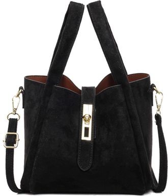 Generic Cymwer Faux Suede Bucket Bag Hasp Closure Hobo Bag Small Tote Bag for Women (Black)
