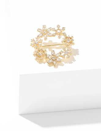 Talbots Snowflake Wreath Brooch - Clear Crystal/Gold - 001 Talbots