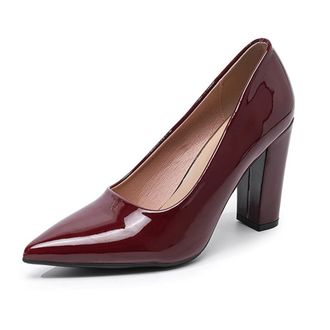 Generic Womens Low Top Closed Pointed Toe Classic Pumps Block High Heel Slip On Formal Work Office Dress Shoes (Wine Red,7.5)