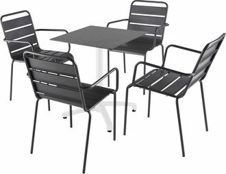 Oviala Mesa reclinable laminada pizarra 60x60 cm y 4 sillas de metal gris