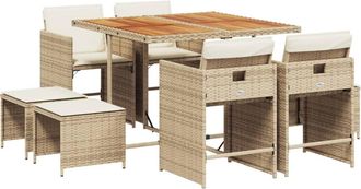 vidaXL Set Comedor De Jard&iacute;n 9 Pzas Con Cojines Rat&aacute;n Sint&eacute;tico Beige Vidaxl