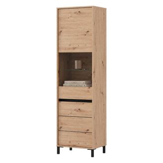 Dmora Vitrina Ovodda, Mueble Expositor 4 Estantes, 2 Puertas, Con Patas, Puerta Y Estante Detalle Vidrio, 55x40x193h Cm Marr&oacute;n Roble Nodoso