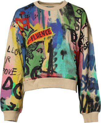 Dolce & Gabbana Multicolor Print Cotton Pullover Womens Sweater