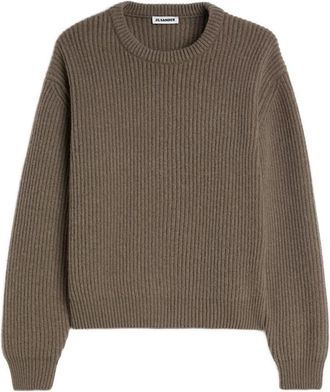 Jil Sander Rib-gebreide Wol Trui - Heren - Ronde hals truien - Bruin - L - Wol - Truien & Vesten