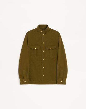 Valentino Giacca camicia Valentino in cotone cannet&egrave; con ricamo VLogo Uomo VERDE MILITARE 44