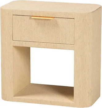 Baxton Studio Beauford Grasscloth 1-Drawer Nightstand With Open Shelf