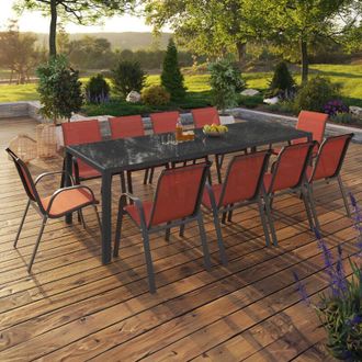IDMarket Conjunto De Muebles De Jard&iacute;n Madrid Mesa 240 Cm Y 10 Sillas Apilables Terracota