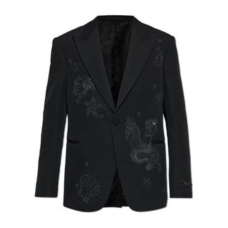Versace Jassen, Heren, Zwart, L, Wol, Blazer met glinsterende kristallen