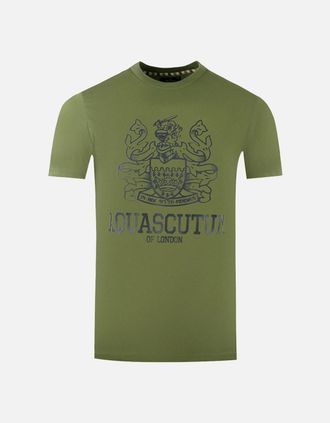 Aquascutum Mens Aquascutum Large Bold London Aldis Brand Logo Army Green T-Shirt - Size: 36