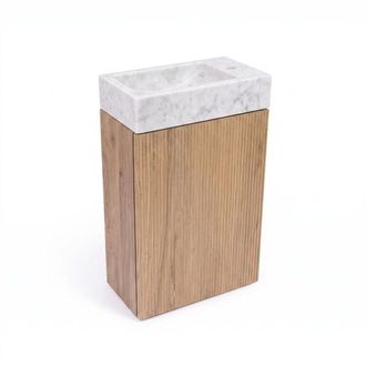 Saniclass Holz Atelier Toiletmeubelset - 40x60.5cm - 1 deur - fontein natuursteen marmer - kraangat rechts - eiken natural