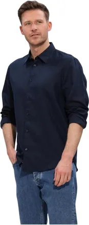 Selected Reg Clay Linenblend LS Shirt - Heren - Casual Overhemden - Blauw - S - Katoen - Overhemden