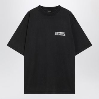Balenciaga Black Washed Masking Tape T Shirt With Medium Fit