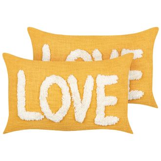 Beliani Beliani - Lote De 2 Cojines Decorativos Fabricados En Algod&oacute;n En Color Amarillo 30 X 50 Cm Love