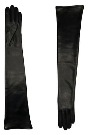 Agnelle Shoulder Length Leather Gloves in Black at Nordstrom, Size 8