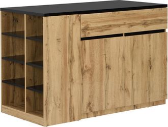 Vente-Unique Isla de cocina con almacenamiento - Negro y natural - MEILI