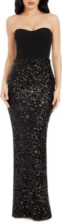 Dress The Population Vada Mixed Media Strapless Gown in Black at Nordstrom, Size Xx-Small