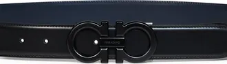 Ferragamo Mens Belt Gancini Two-Tone Black-Marine Blue Calf Leather