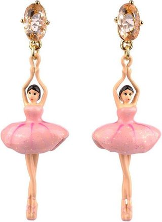 Les N&eacute;r&eacute;ides Pas De Deux Faceted Crystal Sparkling Pink Earrings