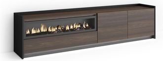 Skraut Home Skraut Home - Mueble Tv, Televisi&oacute;n, Muebles De Sal&oacute;n, Almacenaje, 207x37x50cm, Para Tv Hasta 80, Chimenea El&eacute;ctrica, Led, Estilo Moderno, Roble Oscur