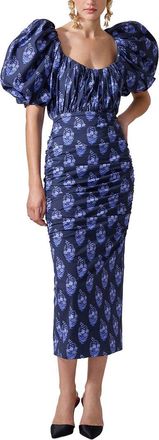 Carolina Herrera Puff Sleeve Gathered Midi Dress