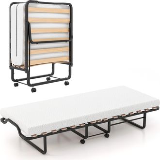 Costway Folding Bed w/ Mattress Portable Foldable Guest Bed Portable Rollaway Bed
