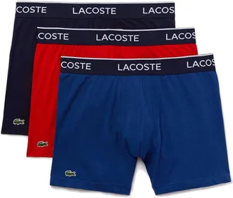 Lacoste Mens Classic Cotton Stretch Boxer Briefs - 3-Pack In Navy Blue/red/methylene