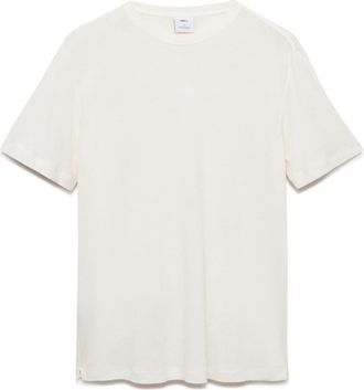 Mango Slim Fit Linen Blend T-Shirt in White at Nordstrom, Size X-Large