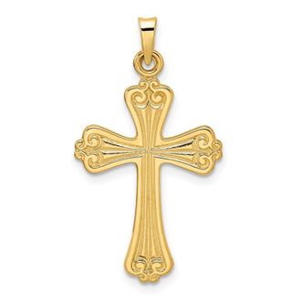 Diamond2Deal 14k Yellow Gold Polished Solid Fancy Design Cross Pendant