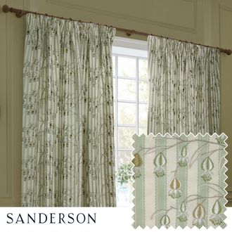 Sanderson Chinese Lanterns Embroidered Room Darkening Pencil Pleat Curtains in Light Green | Size: 168 cm width x 229 cm drop