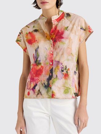 Momoni Floral Print Relaxed Fit Cotton Shirt with Korean Collar