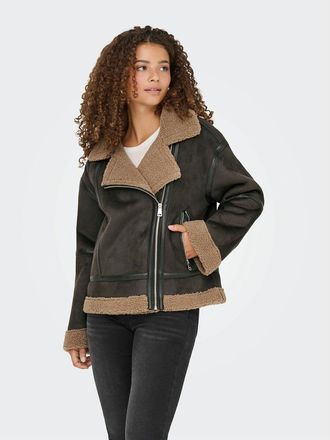 Only Korte jas in bikerstijl met sherpa voering