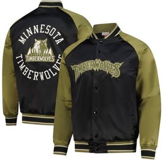 Mitchell & Ness Mens Mitchell & Ness Olive/Black Minnesota Timberwolves Clutch Satin Raglan Full-Snap Jacket at Nordstrom, Size Medium
